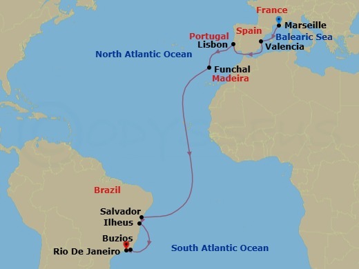 MSC Grand Voyages, 16 Nights Route Map