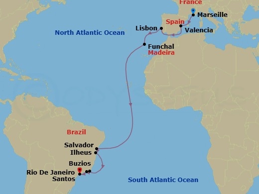 MSC Grand Voyages, 17 Nights Route Map