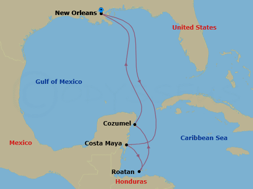 7 Night Western Caribbean Holiday Route Map