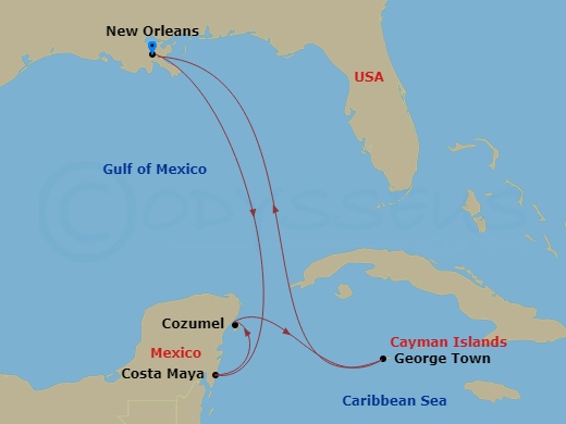 8 Night Western Caribbean Holiday Route Map