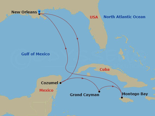 7 Night Western Caribbean Cruise Route Map