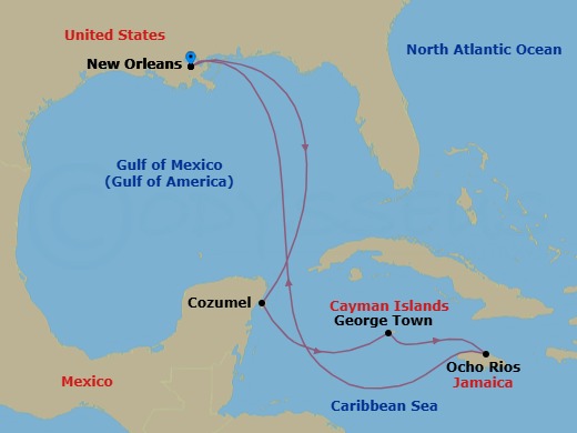 7 Night Western Caribbean Cruise Route Map