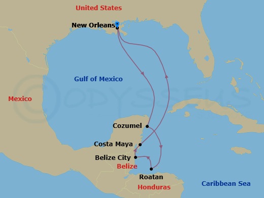 Western Caribbean - New Orleans Route Map