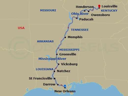 Bayous, Blues & Bluegrass Route Map