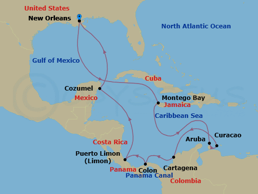 Journeys - 14-Day Caribbean & Panama Route Map