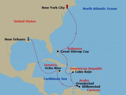 12 Nights Caribbean - Route Map