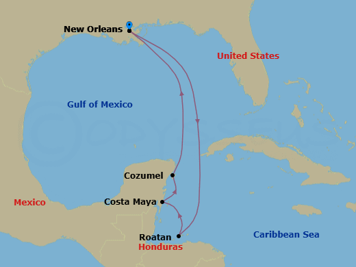 7 Night Western Caribbean Cruise Route Map