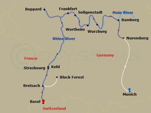 German Grandeur With 2 Nights In Munich (Westbound) Route Map