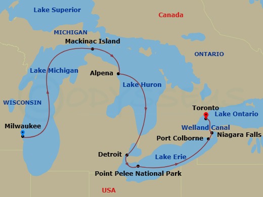 Niagara & The Great Lakes Route Map