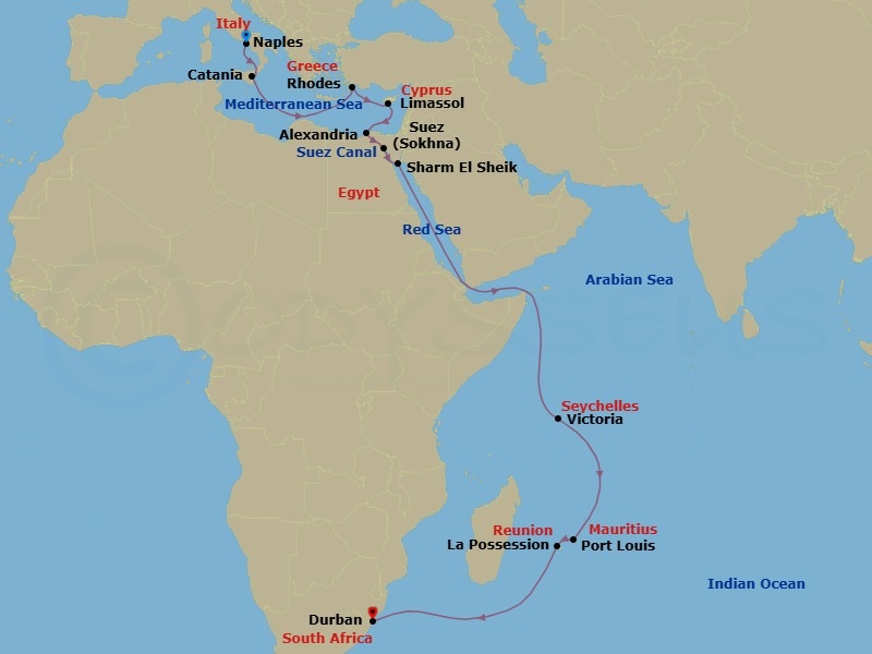 MSC Grand Voyages, 25 Nights Route Map