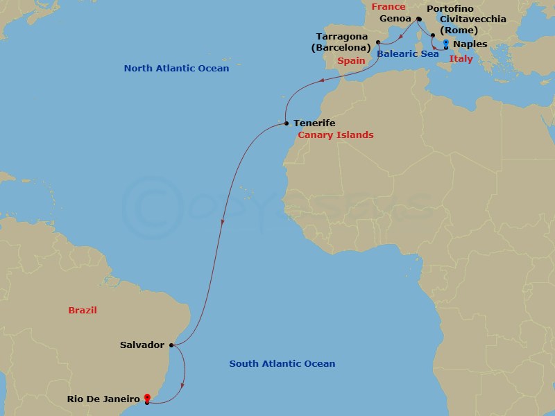 MSC Grand Voyages, 17 Nights Route Map