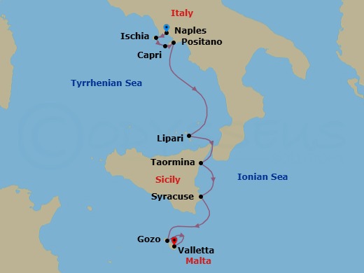 Naples To Valletta Route Map