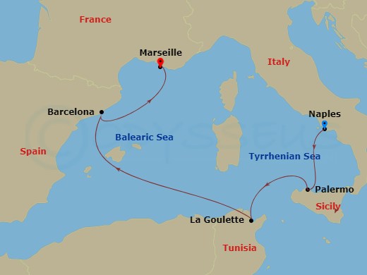 Mediterranean, 5 Nights Route Map