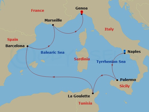 Mediterranean, 6 Nights Route Map