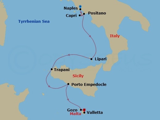 Naples To Valletta Route Map