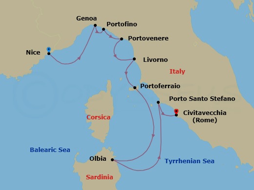 Italy Intensive Cruise: Portovenere, Florence & Elba Island Route Map