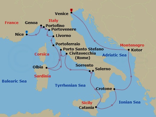 Italy Intensive Combination Cruise: Florence, Rome & Venice Route Map