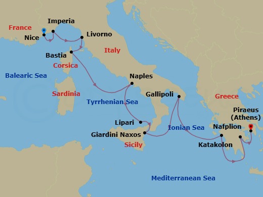 Nice To Athens Route Map