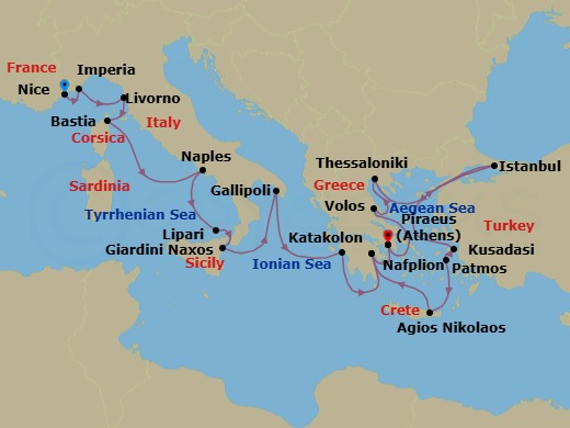 24 Night Cruise Voyage Route Map