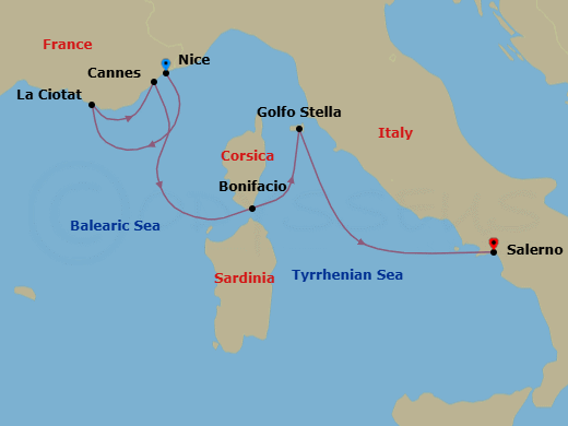 The Rivieras Featuring Capri & Cannes Route Map