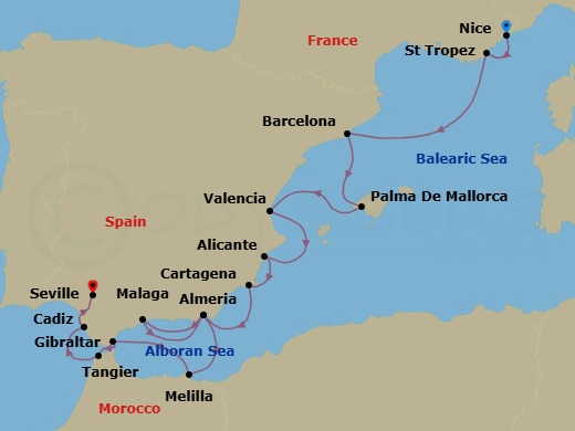 Discover Mediterranean Jewels: Nice To Seville Route Map