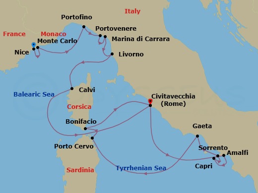 Discover The Splendors Of French & Italian Coastlines Route Map