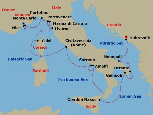Discover French & Italian Coastlines Route Map