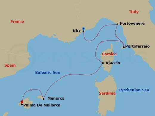 Nice To Palma De Mallorca: Through The Tyrrhenian Isles Route Map