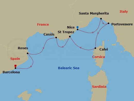 Yachting Gems Of The Italian & French Rivieras Route Map