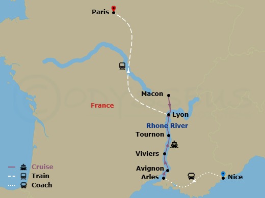 Sensations Of Lyon And Provence & Paris Route Map