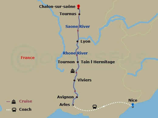 Burgundy & Provence With 2 Nights In French Riviera (Northbound) Route Map