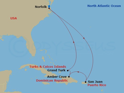 8-Day Eastern Caribbean Route Map