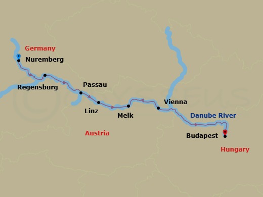 7 Night Legendary Danube (Christmas Time) Route Map
