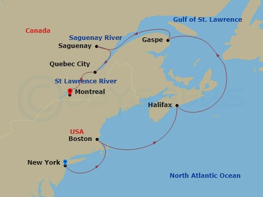 Luxury Cruise Connections Itinerary Eastern Seaboard Explorer   NYC BOS HAL YGP SAG YQB YMQ 