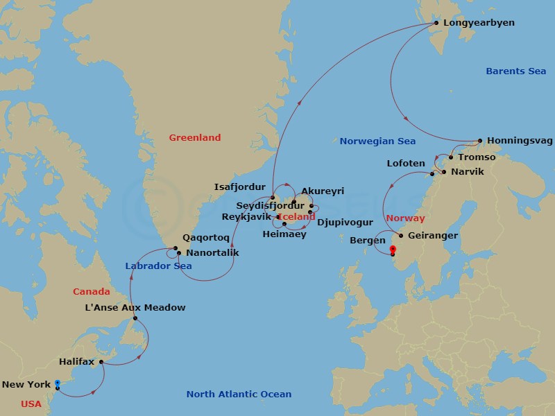Greenland, Iceland, Norway & Beyond Route Map