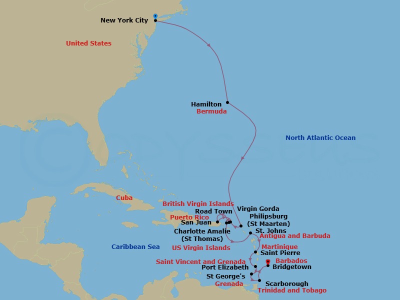 Bermuda & Caribbean Combination Cruise: Sint Maarten, Antigua & Tobago Route Map