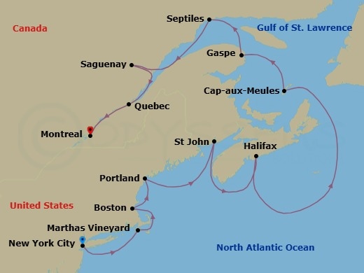 Canada & New England Intensive Cruise: Boston, Halifax & Quebec Route Map