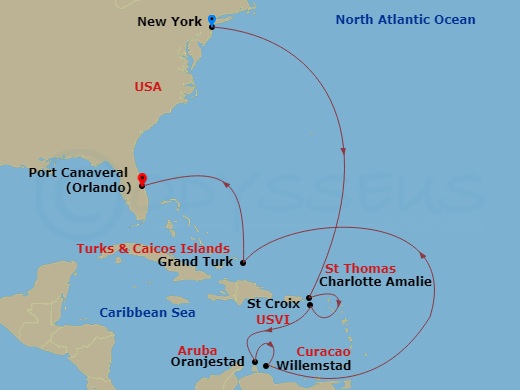Journeys - 12-Day Southern Caribbean Route Map