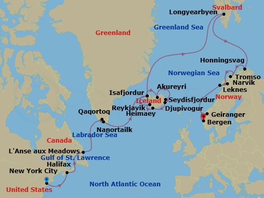 Greenland, Iceland, Norway & Beyond Route Map