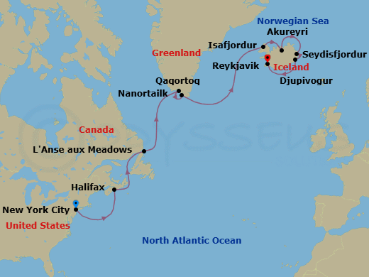 Iconic Iceland, Greenland & Canada Route Map
