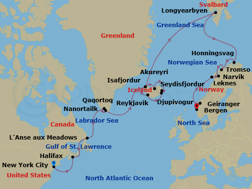 Greenland, Iceland, Norway & Beyond Route Map