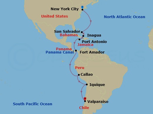 Panama Canal & The Americas Route Map