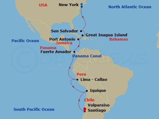 Panama Canal & The Americas Route Map
