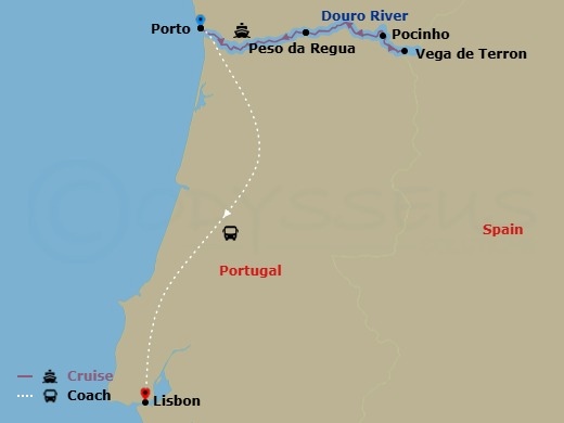 Highlights Of The Douro Valley & Salamanca With Lisbon Extension - Ms Riviera Rose Route Map