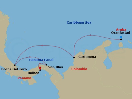 Panama Canal, Cartagena, San Blas Islands & More Route Map
