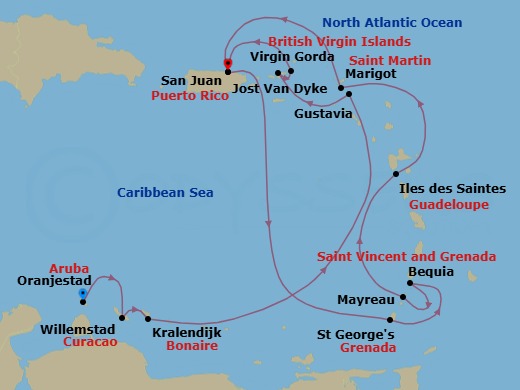 Star Collector: Windward Islands, Abc Islands & The Virgin Island Route Map
