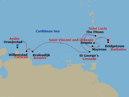 Windward Ways & Tobago Cays Route Map