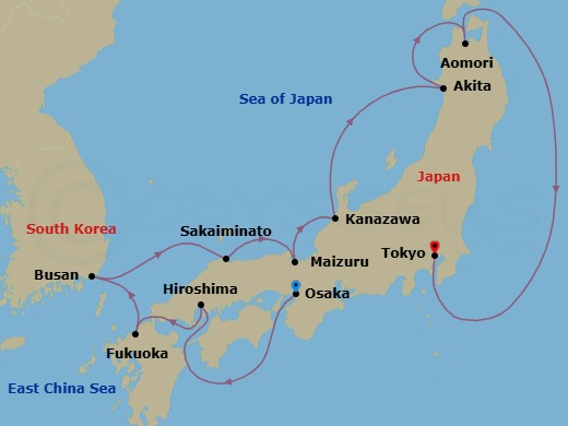 Japan Intensive Cruise: Tokyo, Kagoshima & Osaka Route Map