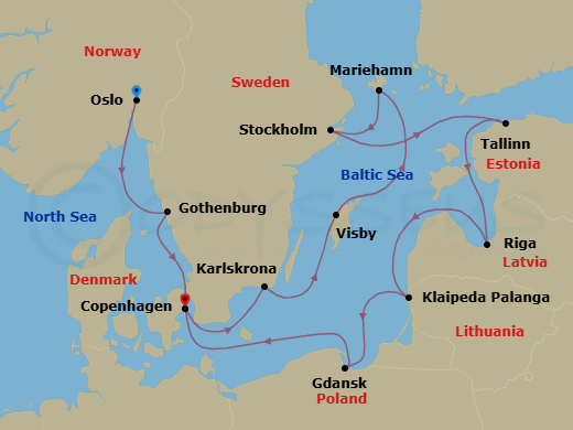 Scandinavia & Baltic Capitals Route Map