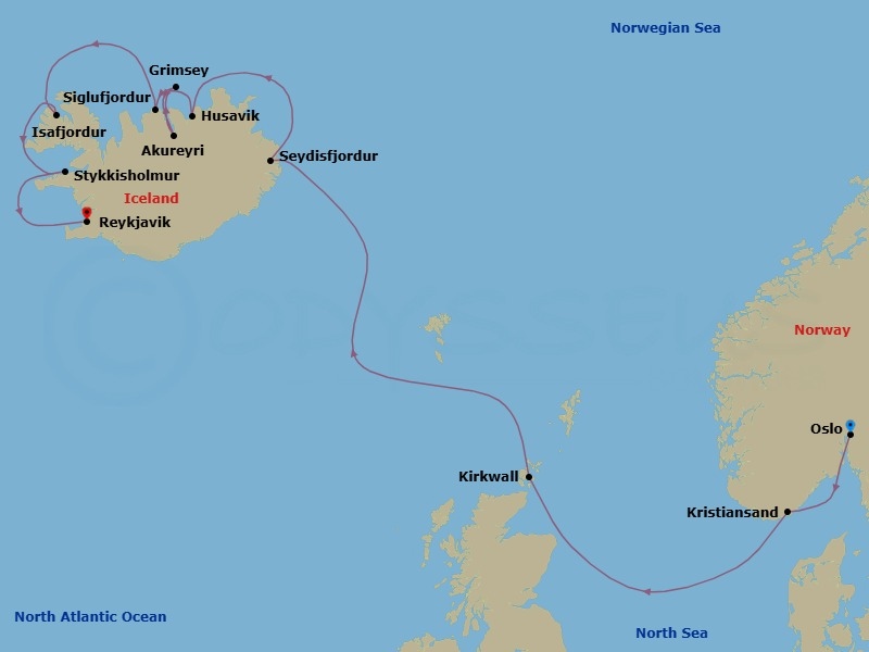 Oslo To Reykjavík Route Map